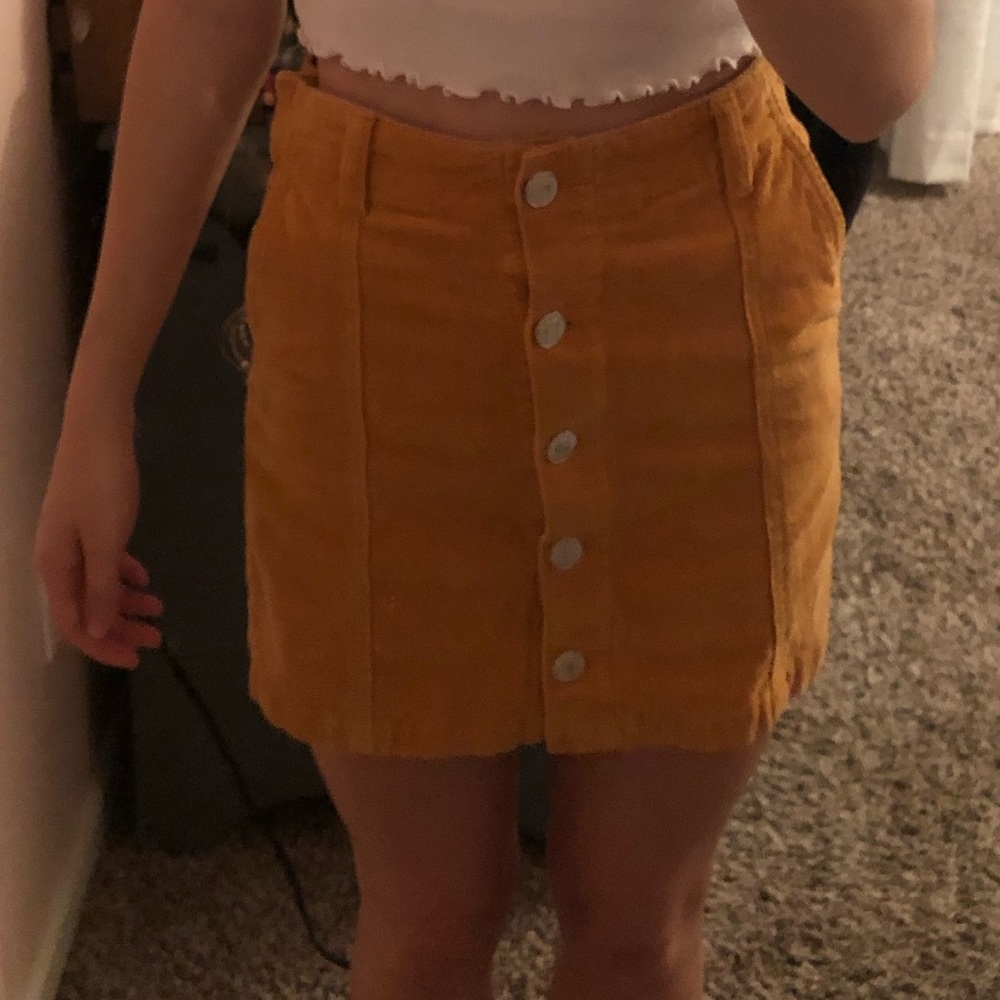 Mustard Yellow Corduroy Skirt with Buttons